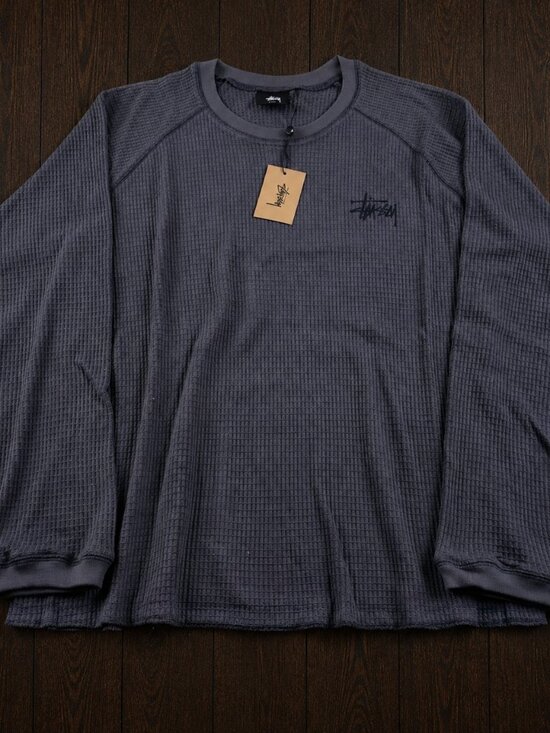 Stussy Other - Stüssy Waffle Knit Thermal Crewneck Long Sleeve Shirt Charcoal Gray XL
